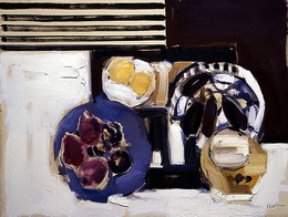 3 Violet Pears in a Composition - Valda Oestreicher